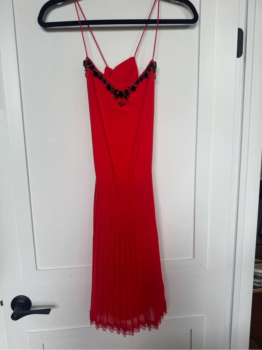 Victoria's Secret Beaded Red Pleated Mini Dress Slip Coquette Lace Trim XS